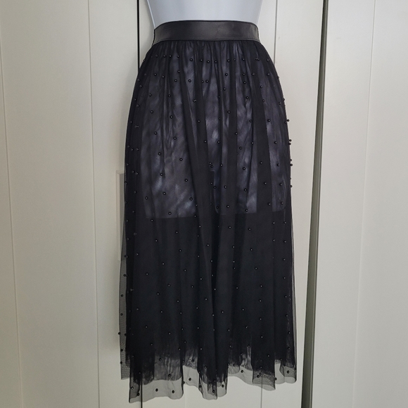 NWT Rare Deadstock Victoria's Secret Beaded Sheer Tulle Sexy Leather Midi Skirt - Picture 3 of 16